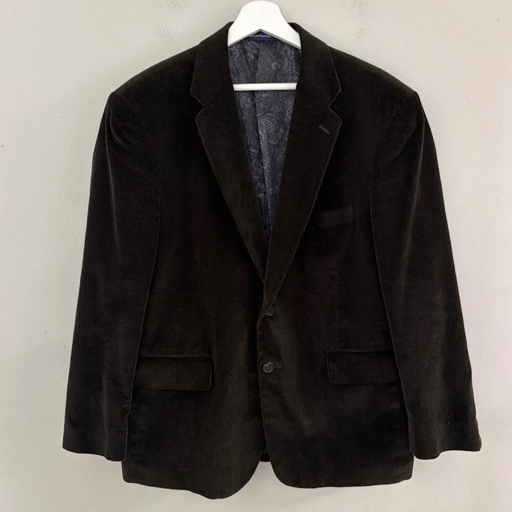 Stafford Essentials Mens 42S Corduroy Blazer Brown Classic Fit Paisley Lining